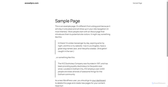 Security scan screenshot of https://ecosellpro.com/sample-page/