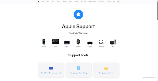 Security scan screenshot of https://km.support.apple.com
