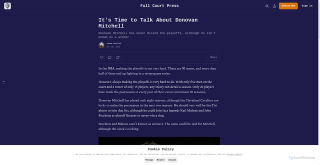 Security scan screenshot of https://jonahkubicek.substack.com/p/donovan-mitchell-cleveland-cavaliers-playoffs