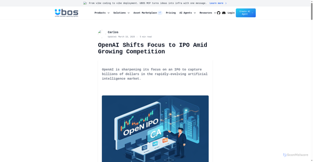 Security scan screenshot of https://ubos.tech/news/openai-shifts-focus-to-ipo-amid-growing-competition/