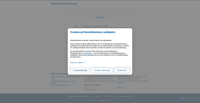 Security scan screenshot of https://secure.handelsbanken.se/logon/se/priv/sv/