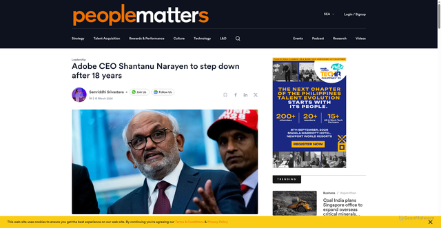 Security scan screenshot of https://sea.peoplemattersglobal.com/news/leadership/adobe-ceo-shantanu-narayen-to-step-down-after-18-years-48779