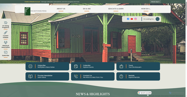 Security scan screenshot of https://www.westbatonrougemuseum.org/