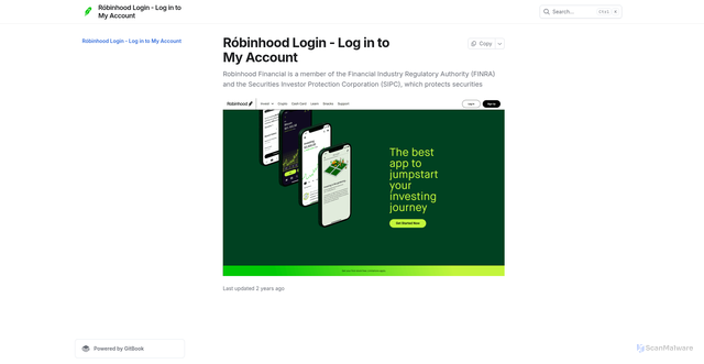 Security scan screenshot of https://robinhlxd-lxgin.gitbook.io/account/