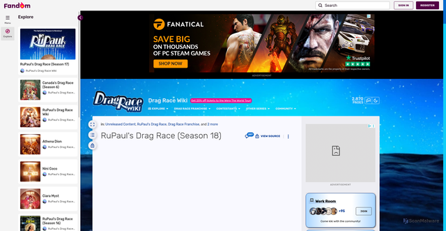 Security scan screenshot of https://rupaulsdragrace.fandom.com/wiki/RuPaul%27s_Drag_Race_(Season_18)