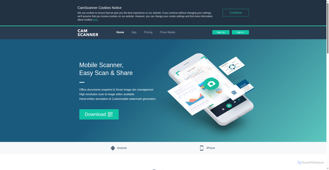 Security scan screenshot of https://w105.camscanner.com