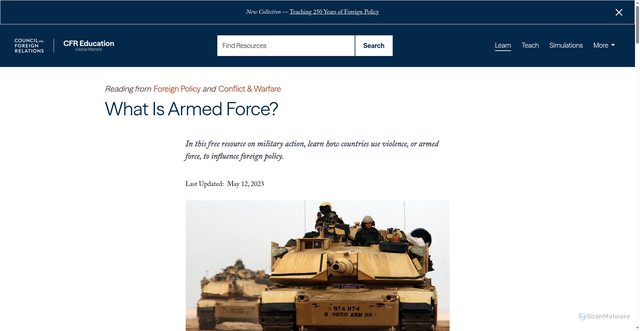 Security scan screenshot of https://education.cfr.org/learn/reading/what-armed-force