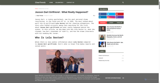 Security scan screenshot of https://www.cleartrendz.com/2025/10/jaxson-dart-girlfriend.html