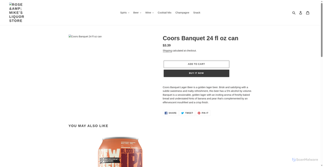 Security scan screenshot of https://roseandmikes.com/products/coors-banquet-24oz-can-tall-can