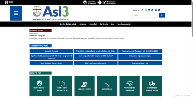 Security scan screenshot of https://www.asl3.liguria.it