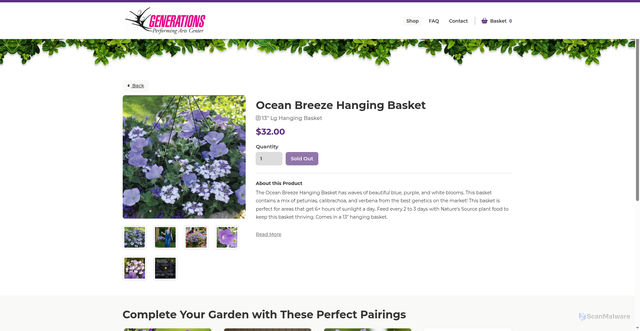 Security scan screenshot of https://generationsperforming.sowzer.com/shop_/t23049/t33172-ocean-breeze-hanging-basket