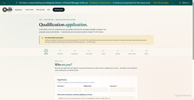 Security scan screenshot of https://rl-insure.com/qualify.html