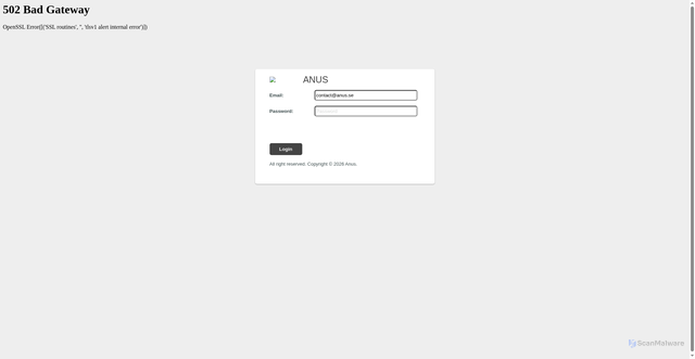 Security scan screenshot of https://webmailxcueu89-klausefncoi.appwrite.network/#contact@anus.se