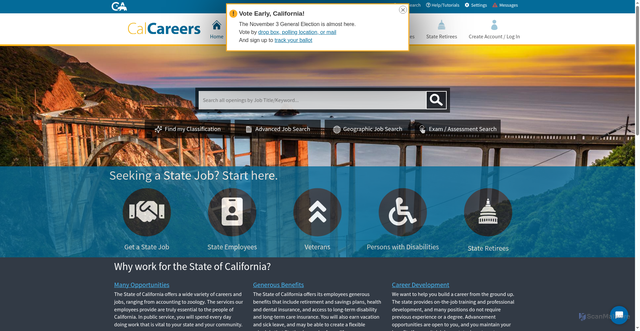 Security scan screenshot of https://calcareers.ca.gov/