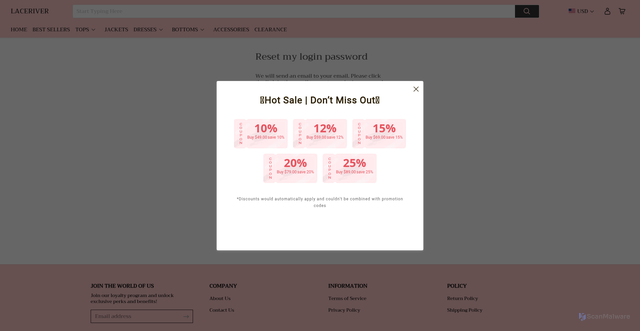 Security scan screenshot of https://laceriver.com/login?redirect_uri=uG6vY6YRr0-U_gDqUeLcN0HMVHPXmtHIPuUrc8zTf1o&forget=1
