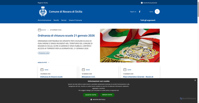Security scan screenshot of https://www.comune.novaradisicilia.me.it/it