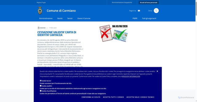 Security scan screenshot of https://www.comune.carmiano.le.it/