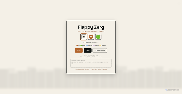 Security scan screenshot of https://flappy-zerg.pages.dev/