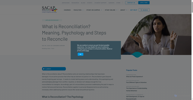 Security scan screenshot of https://www.sacap.edu.za/blog/applied-psychology/what-is-reconciliation/