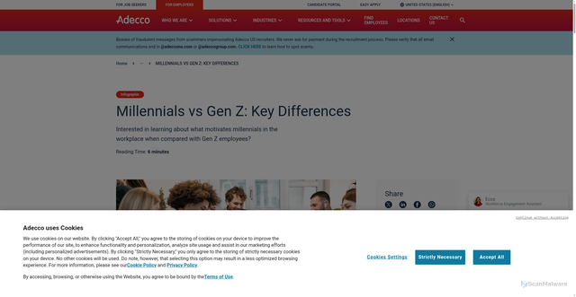 Security scan screenshot of https://www.adecco.com/en-us/employers/resources/article/generation-z-vs-millennials-infographic