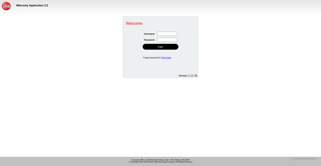 Security scan screenshot of https://iwarranty.rheem.com