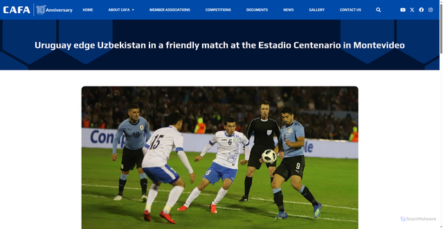 Security scan screenshot of https://the-cafa.com/uruguay-edge-uzbekistan-in-a-friendly-match-at-the-estadio-centenario-in-montevideo/