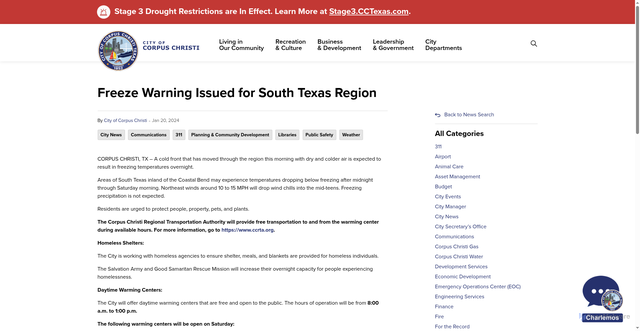 Security scan screenshot of https://www.corpuschristitx.gov/news/posts/freeze-warning-issued-for-south-texas-region/