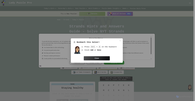 Security scan screenshot of https://ladypuzzle.pro/strands-hint-answers-spangram