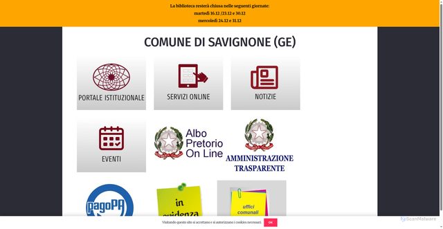 Security scan screenshot of https://www.comunesavignonege.it/welcomepage/