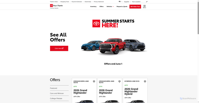 Security scan screenshot of https://www.buyatoyota.com