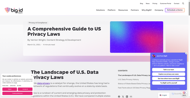 Security scan screenshot of https://bigid.com/blog/us-privacy-laws-comparison/