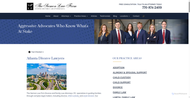 Security scan screenshot of https://www.siemonlawfirm.com/atlanta-divorce-lawyers/