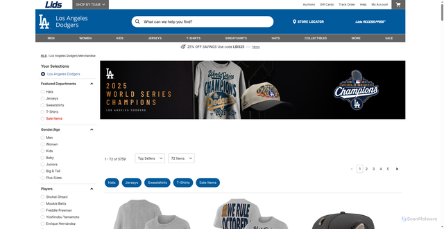 Security scan screenshot of https://www.lids.com/mlb-los-angeles-dodgers/o-3487+t-58337611+z-8544-374838998