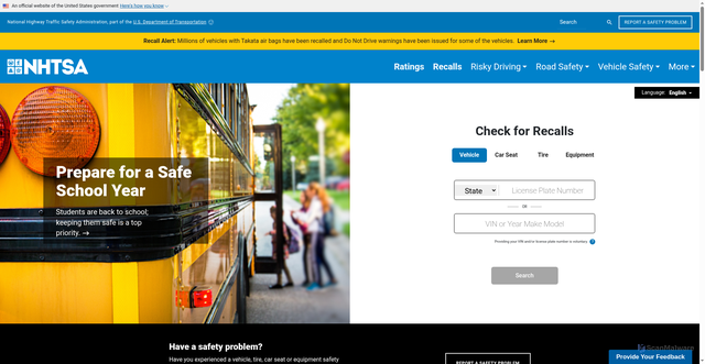 Security scan screenshot of https://www.nhtsa.gov