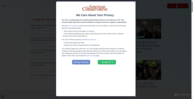 Security scan screenshot of https://theamericanconservative.com