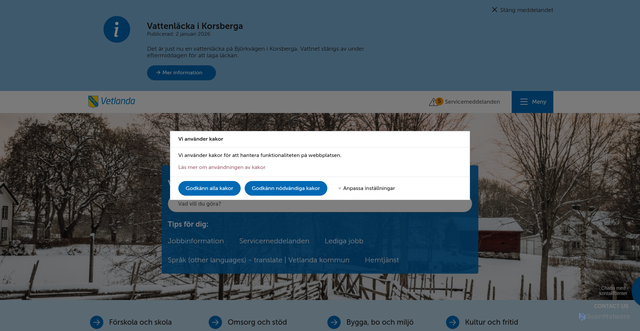 Security scan screenshot of https://www.vetlanda.se/