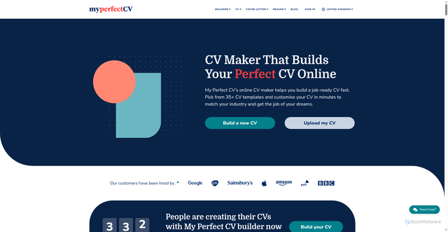 Security scan screenshot of https://assets.myperfectcv.co.uk