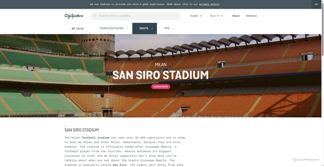 Security scan screenshot of https://www.cityspotters.com/en/italy/milan/sights/san-siro-stadium