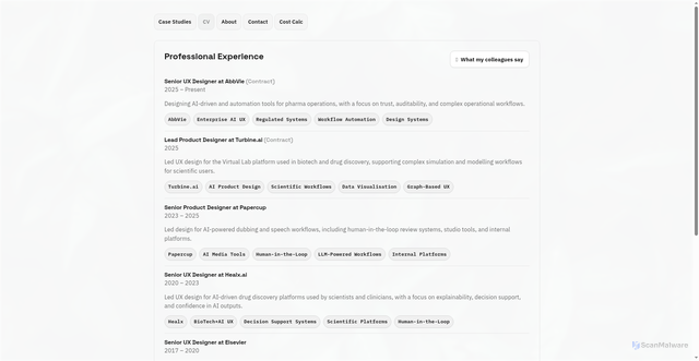Security scan screenshot of https://uxp.pages.dev/cv.html