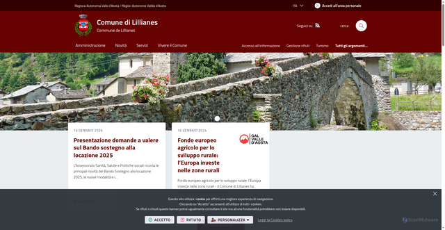 Security scan screenshot of https://www.comune.lillianes.ao.it/it-it/home