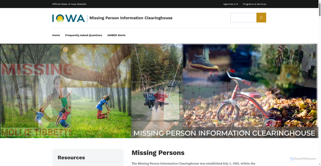 Security scan screenshot of https://missingpersons.iowa.gov/