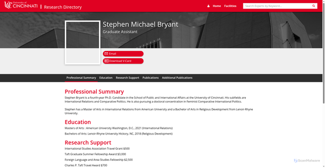 Security scan screenshot of https://researchdirectory.uc.edu/p/bryansh