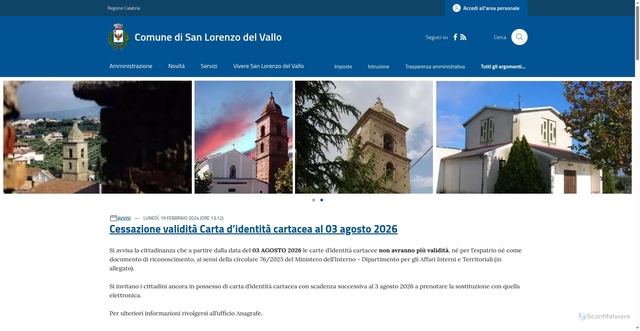 Security scan screenshot of https://www.comune.sanlorenzodelvallo.cs.it/