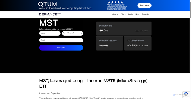 Security scan screenshot of https://www.defianceetfs.com/mst/