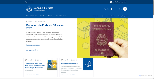 Security scan screenshot of https://www.comune.bracca.bg.it/home/index.html