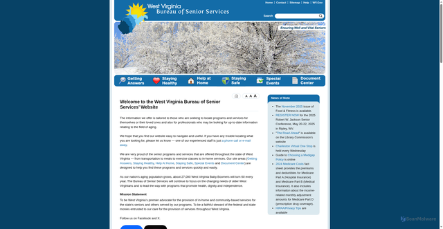 Security scan screenshot of http://www.wvseniorservices.gov/
