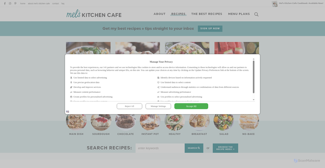 Security scan screenshot of https://melskitchencafe.com