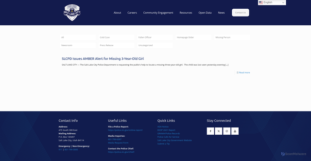 Security scan screenshot of https://slcpd.com/tag/amber-alert/