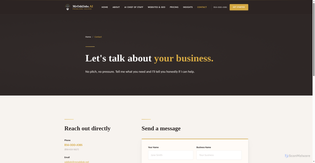 Security scan screenshot of https://mroddjobs-site.pages.dev/contact