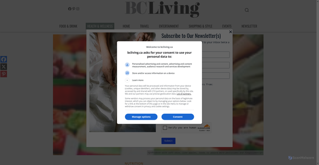 Security scan screenshot of https://bcliving.ca/health-fitness/nutrition/the-dirty-dozen-fruits-and-vegetables-most-likely-to-be-covered-in-pesticides/